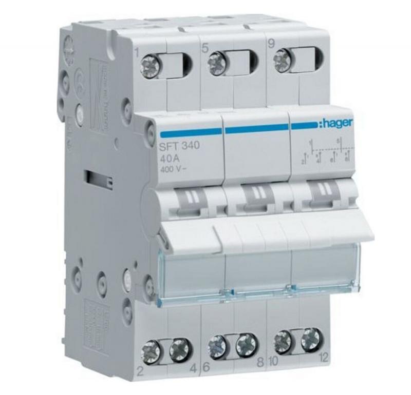 Hager SFT340 Umschalter 3-polig 40 A I-0-II 400 V AC 3 TE mit mittiger Aus-Stellung SFT340