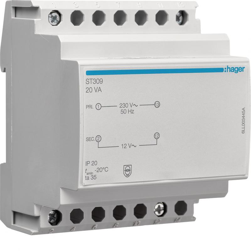 Hager Sicherheitstrafo 230V/12V, 20VA, 4PLE