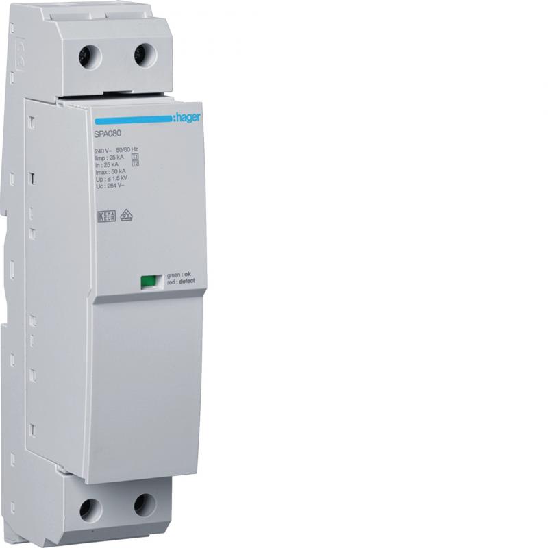 Hager Kombiableiter Typ1+2, 1P Iimp 25kA Up 1.5kV, Blitzstrom- und Überspannungs