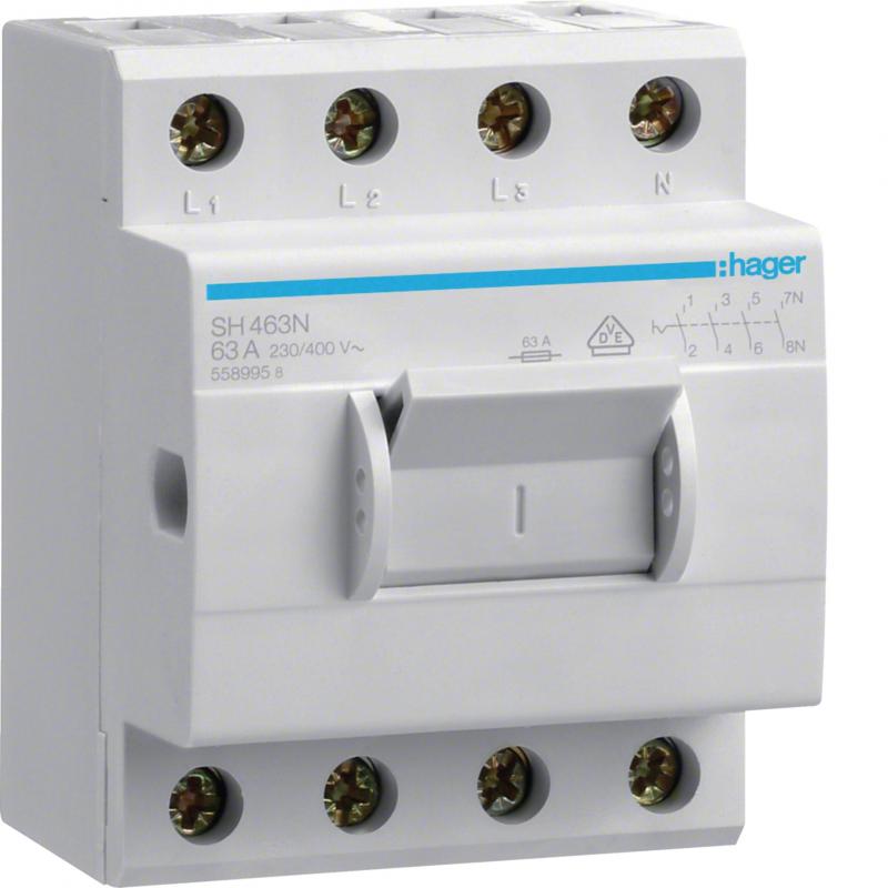 Hager Ausschalter in Kompaktbauweise, 63A, 4-polig, 4 Schließer, 400V AC, 3,5PLE
