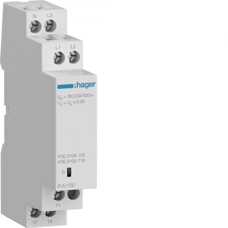 Hager Kontrollrelais Unterspg. VDE 1/3P+N 1W
