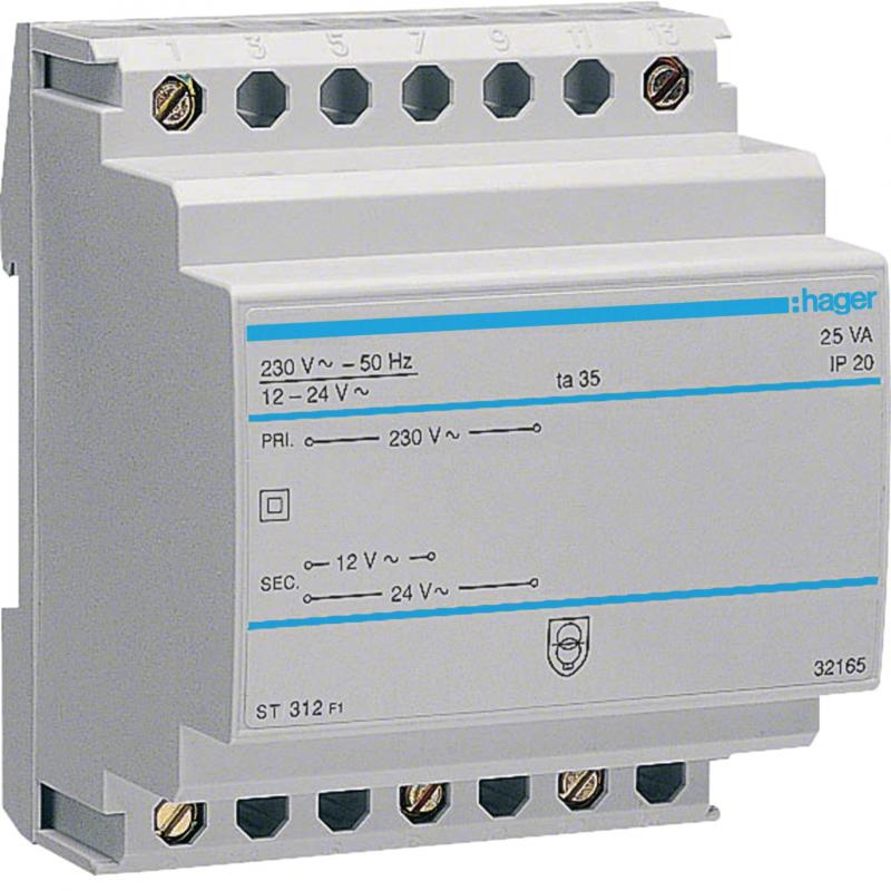 Hager Sicherheitstrafo 230V/12+24V 25VA 4PLE