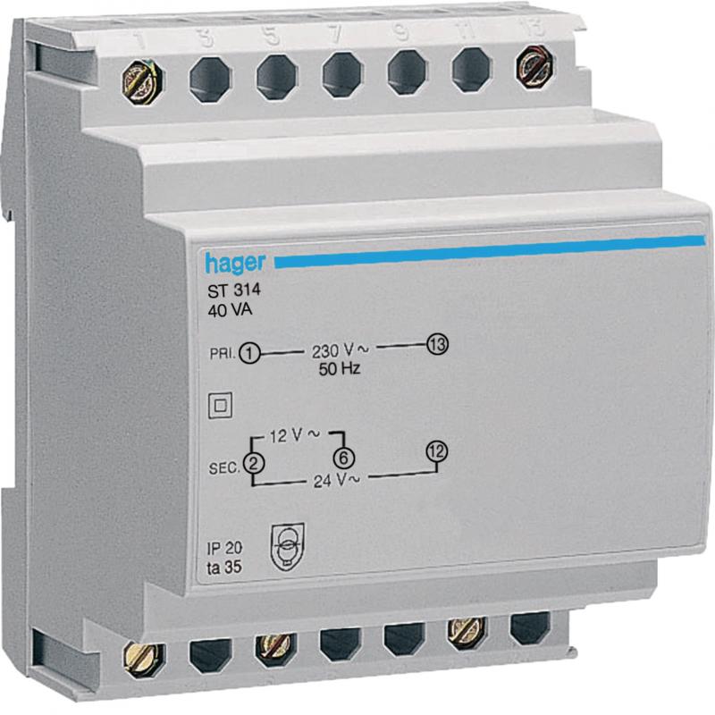 Hager Sicherheitstrafo 230V/12+24V 40VA 4PLE