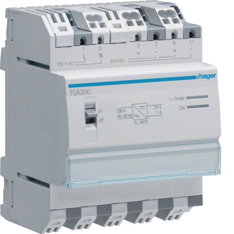Hager Spannungsversorgung 24 V DC 1A Reiheneinbau (REG), 4 PLE