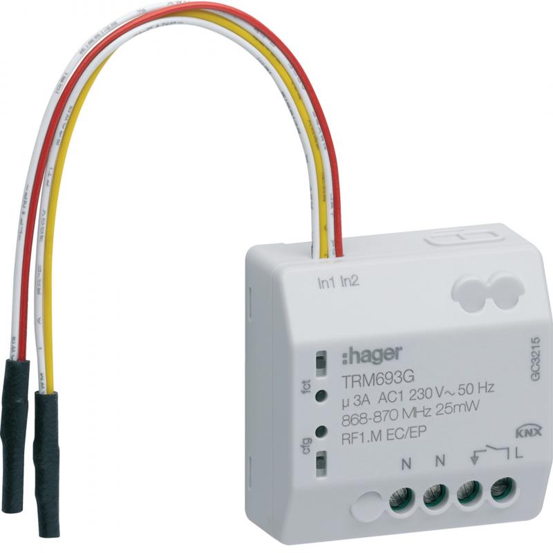Hager Unterputz Funk KNX Schaltaktor 1-fach/Binäreingang 2-fach 230V 3A 3Draht