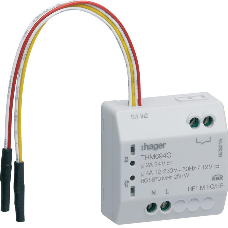 Hager Funk KNX Schaltaktor pot.frei 1fach/Binäreingang 2fach 230V/4A 24VDC/4A 12