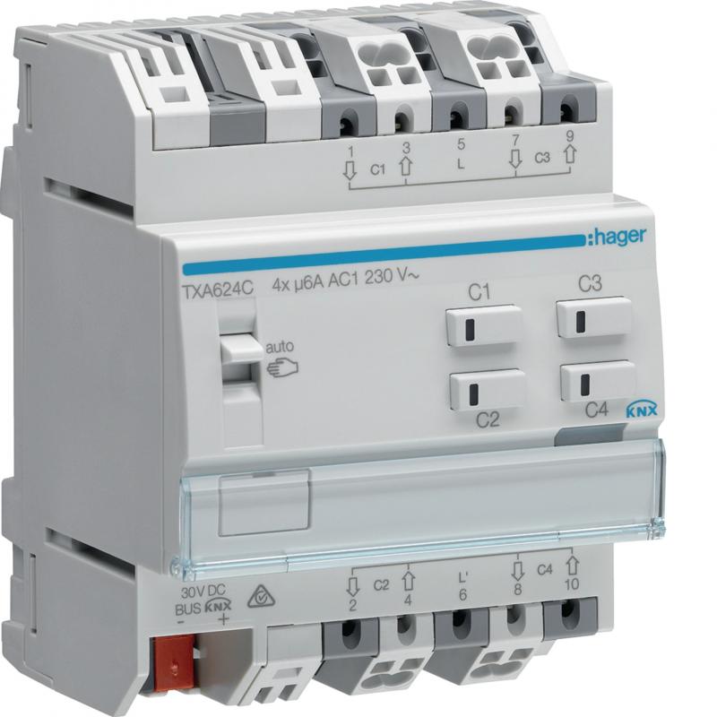 Hager KNX Rollladen-/Jalousieaktor 4-fach KNX easy, 230V,  für Jalousiesteuerung