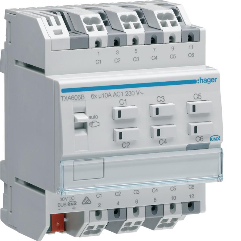 Hager KNX Schalt-/Jalousieaktor 6/3-fach KNX easy/ETS, 10A, für Jalousiesteuerun