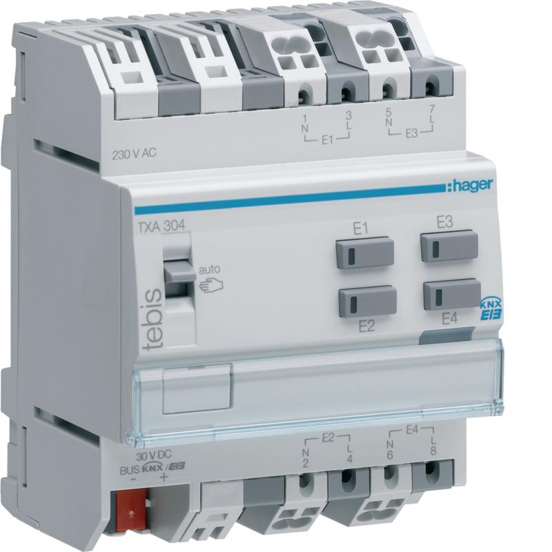 Hager KNX Binäreingang 4-fach, Schnittstelle 230V AC an KNX Bus, Reiheneinbau, 4