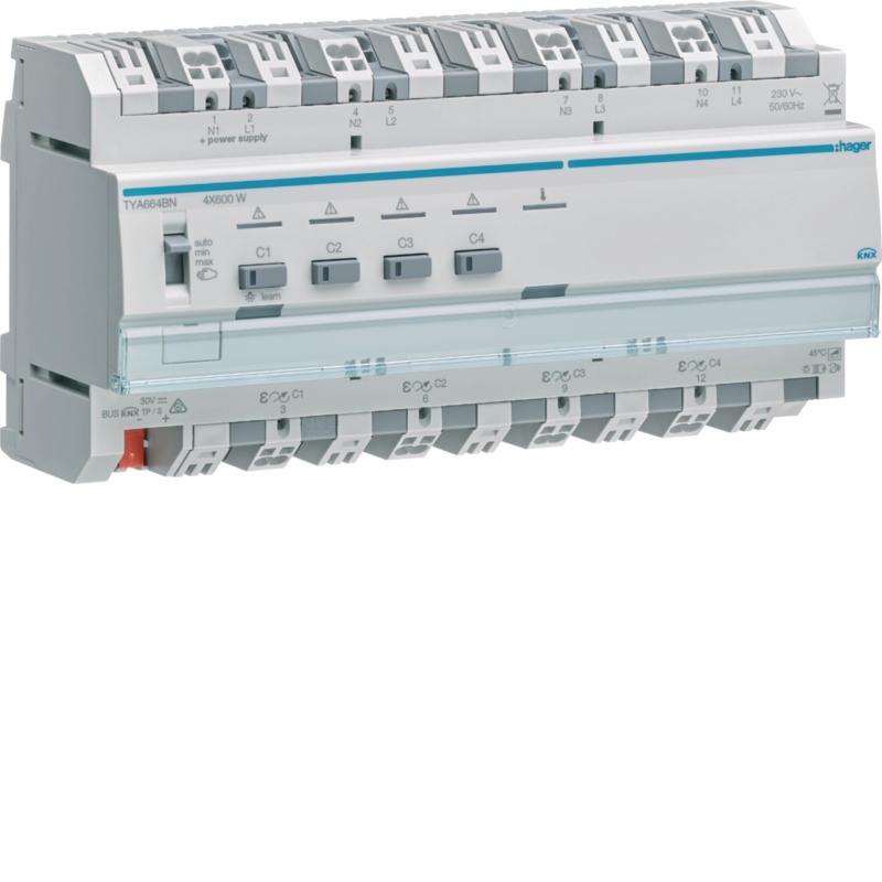 Hager KNX Universal-Dimmaktor, Dimmer 4-fach, 4x600W, ESL/LED, kombinierbar