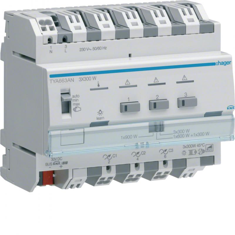 Hager KNX Universal-Dimmaktor, Dimmer 3-fach, 3x300W, ESL/LED