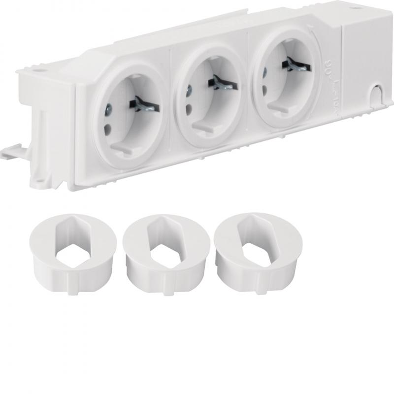 Hager Schuko-Steckdose (Hutschienensteckdose), universal, 3-fach drehbar, geschr
