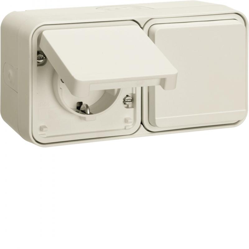 Hager Steckd. SK 2f waag m. Klappd. 4L AP pw