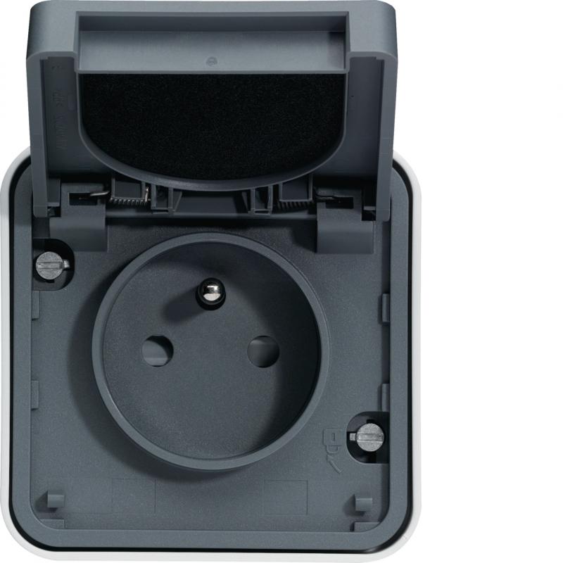 Hager Steckdose m SK-Stift e BS KD AP W.1 grau