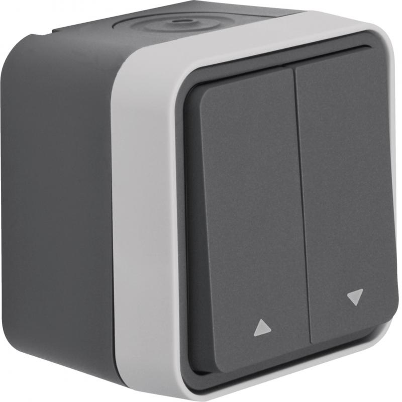Hager Jalousie-Serientaster mit Aufdruck Symbol Pfeil AP Serie W.1, grau LT