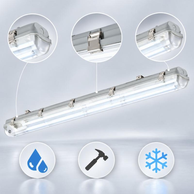 150cm Philips LED Feuchtraumleuchte mit 2 austasuchbaren ultra output LED Röhren 6500K Tageslichtweiß gesamt 7400 lm
