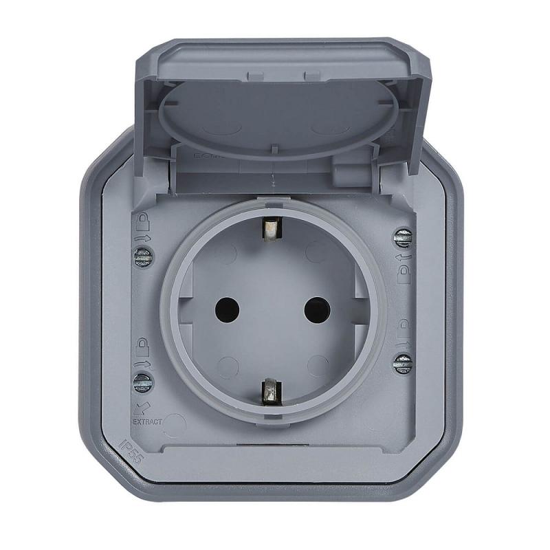 Legrand 069730L Plexo New Feuchtraum-Steckdose Aufputz IP44 Grau 16A