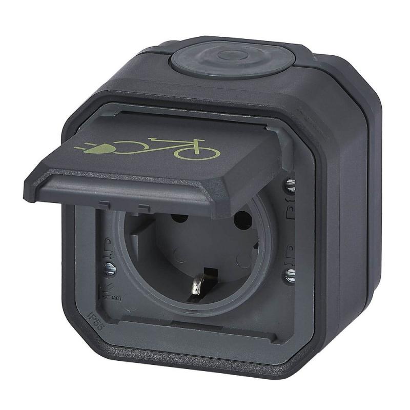 Legrand 069784L Plexo New Feuchtraum-Steckdose 230V 16A mit Fahrrad-Markierung Anthrazit