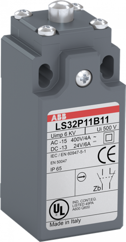 ABB LS32P11B11 Standard-Positionsschalter Kunststoff-Gehäuse grau IP65 Druckbolzen aus Stahl