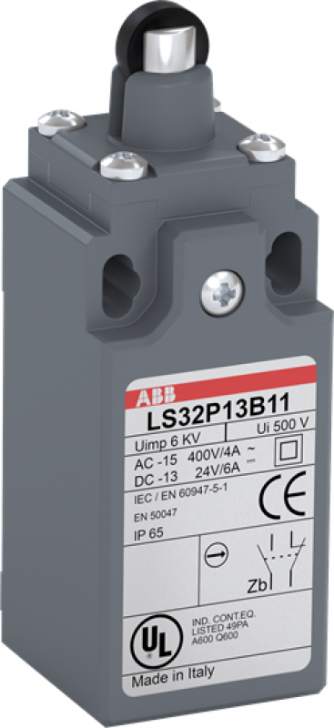 ABB LS32P13B11 Standard-Positionsschalter Kunststoff-Gehäuse grau IP65 Rollen-Druckbolzen mit Kunststoff-Rolle