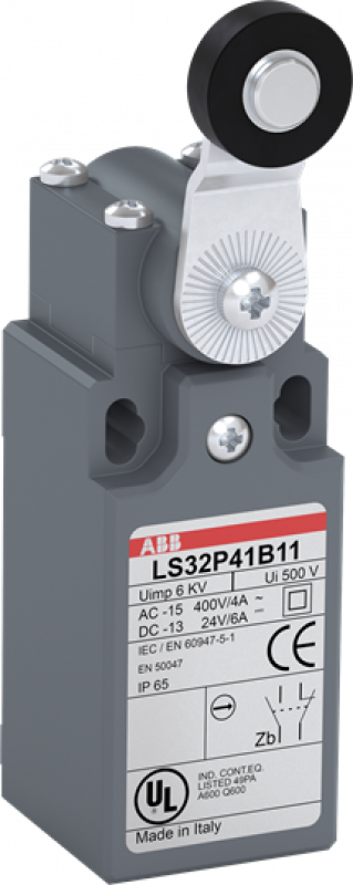 ABB LS32P41B11 Standard-Positionsschalter Kunststoff-Gehäuse grau IP65 Polyamid-Rollenschwenkhebel D=18