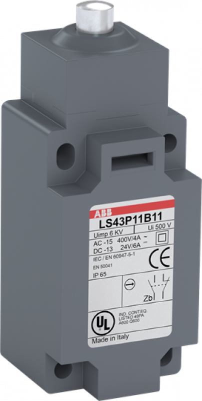 ABB LS43P11B11 Standard-Positionsschalter Kunststoff-Gehäuse grau IP65 Druckbolzen aus Stahl