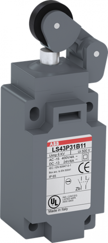 ABB LS43P31B11 Standard-Positionsschalter Kunststoff-Gehäuse grau IP65 Rollenhebel mit Polyamid-Rolle