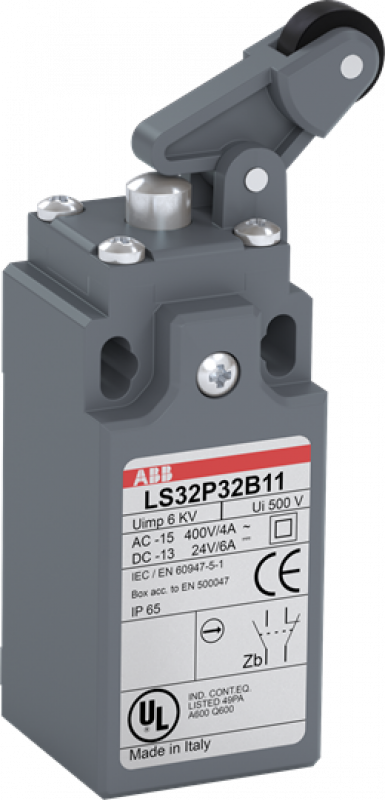 ABB LS33P32B11 Standard-Positionsschalter Kunststoff-Gehäuse grau IP65 Kunstst.-Winkelhebel a. Stahl-Dr.bolzen