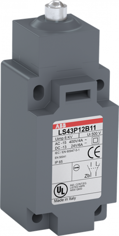 ABB LS43P12B11 Standard-Positionsschalter Kunststoff-Gehäuse grau IP65 Kugeldruckbolzen aus Stahl