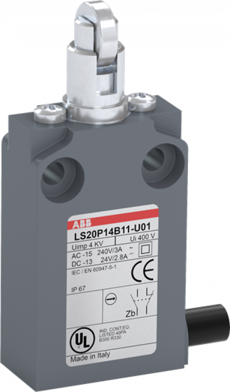 ABB LS20P14B11-U01 Positionsschalter Kunststoff-Geh. grau IP67, Stahl-Rollendr.bolzen quer verzinkt