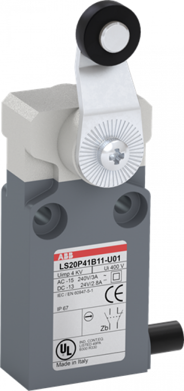 ABB LS20P41B11-U01 Positionsschalter Kunststoff-Geh. grau IP67 Kunstst.-Rollenschwenkhebel Polyac