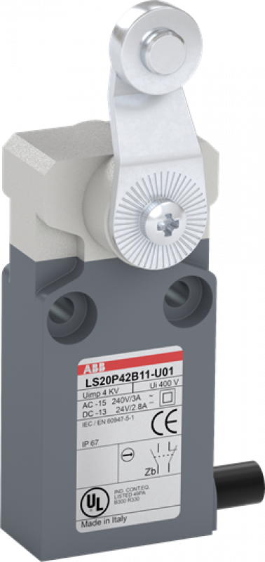 ABB LS20P42B11-U01 Positionsschalter Kunststoff-Gehäuse grau IP67 Stahl-Rollenschwenkhebel verzinkt