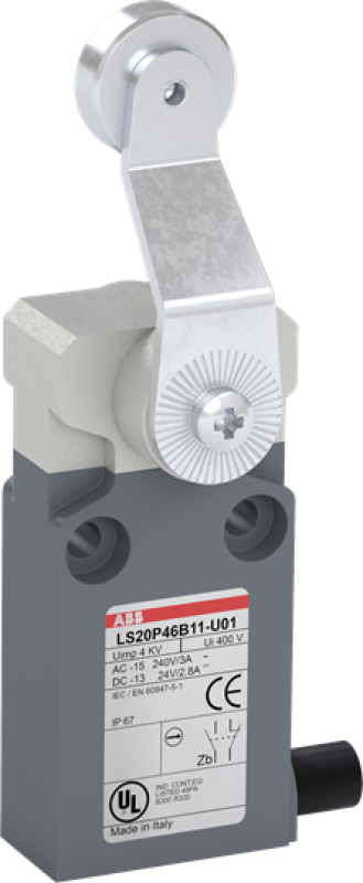 ABB LS20P46B11-U01 Positionsschalter Kunststoff-Geh. grau IP67 Metall-Rollenschwenkhebel verzinkt