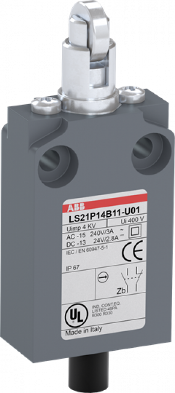 ABB LS21P14B11-U01 Positionsschalter Kunststoff-Geh. grau IP67 Stahl-Rollendruckb. quer verzinkt