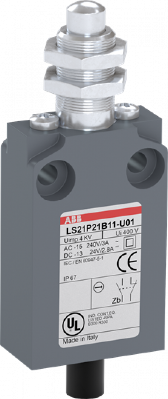 ABB LS21P21B11-U01 Positionsschalter Kunststoff-Gehäuse grau IP67 Messingdruckbolzen vernickelt