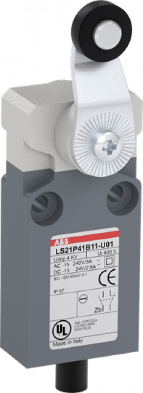 ABB LS21P41B11-U01 Positionsschalter Kunststoff-Geh. grau IP67 Kunstst.-Rollenschwenkhebel Polyac