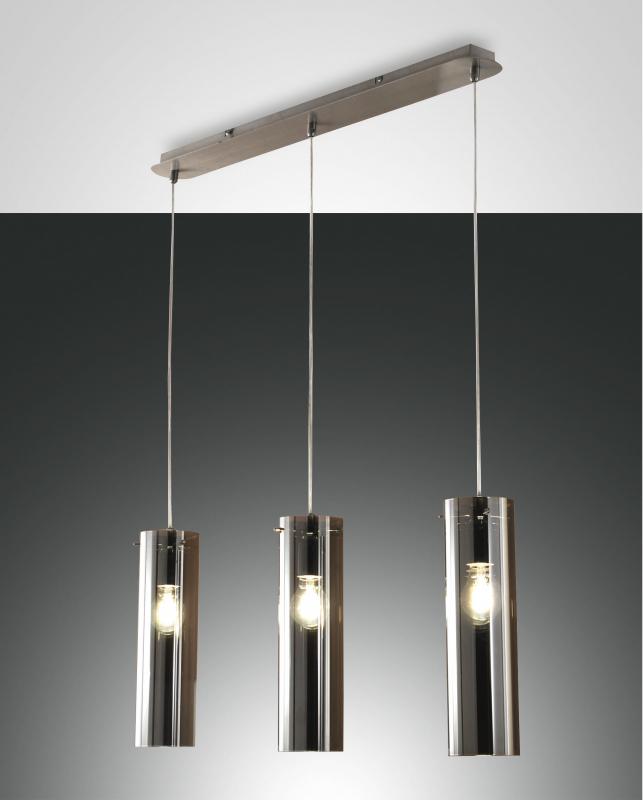 SINTESI PENDELLEUCHTE 3-FLAMMIG DIMMBAR IN RAUCHGRAU AUS BORSILICATGLAS VON FABAS LUCE