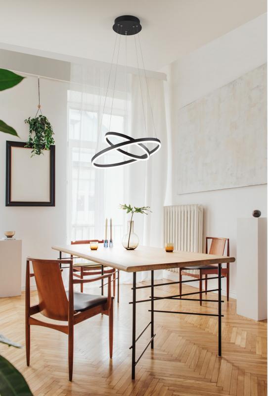 FABAS LUCE 3508-45-101-01 Giotto LED Hängeleuchte 2 Ringe Ø60cm Warmweiß Schwarz dimmbar Smartluce