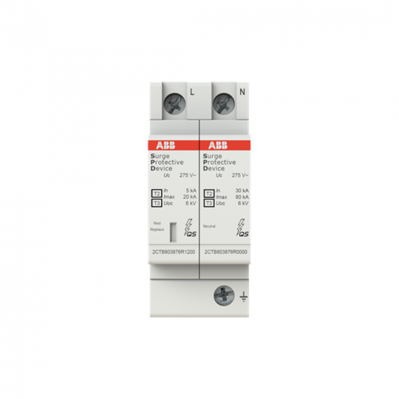 ABB OVR T2-T3 1N 20-275 P QS SPD Typ 2+3 für 230/400V TT-1Phasig 1P+N, Imax 20kA, In 5kA, Up 0, 9kV