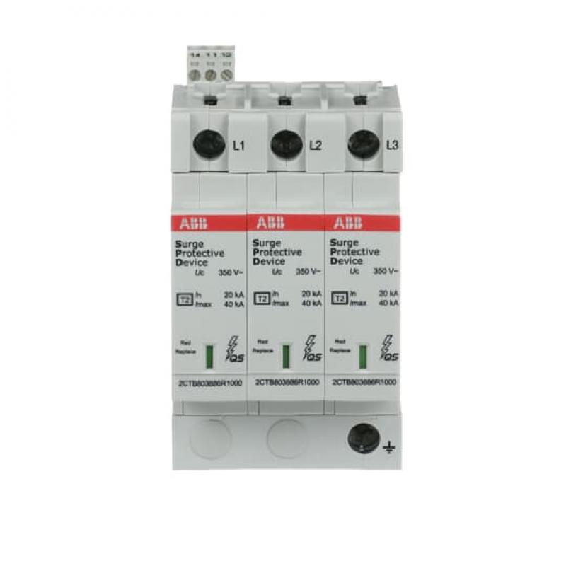 ABB OVR T2 3L 40-350 P TS QS SPD Typ 2 für 230/400V TN-C 3P, Imax 40kA, In 20kA, Up 1, 5kV, TS Telesignal