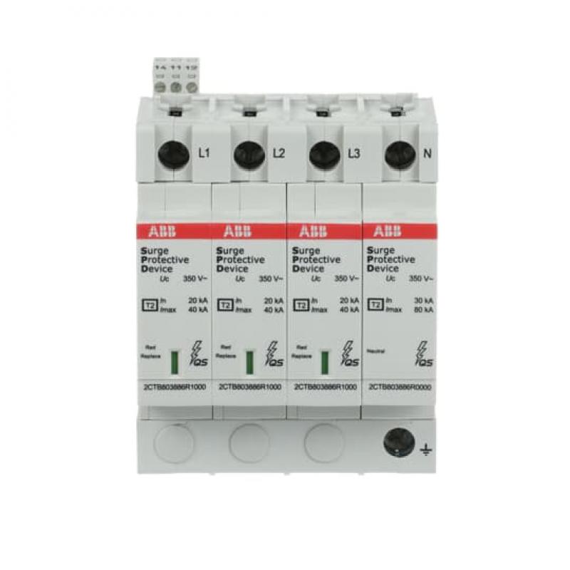 ABB OVR T2 3N 40-350 P TS QS SPD Typ 2 für 230/400 V TT-3Ph. + TN-S 3P+N, Imax 40kA, In 20kA, Up 1, 5kV, TS Telesignal