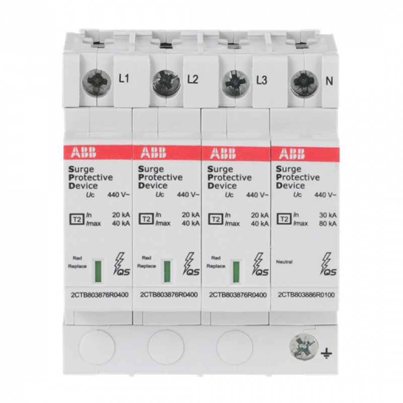 ABB OVR T2 3N 40-440 P QS SPD Typ 2 für 400/690 V TT-3Ph. + TN-S 3P+N, Imax 40kA, In 20kA, Up 1, 8kV