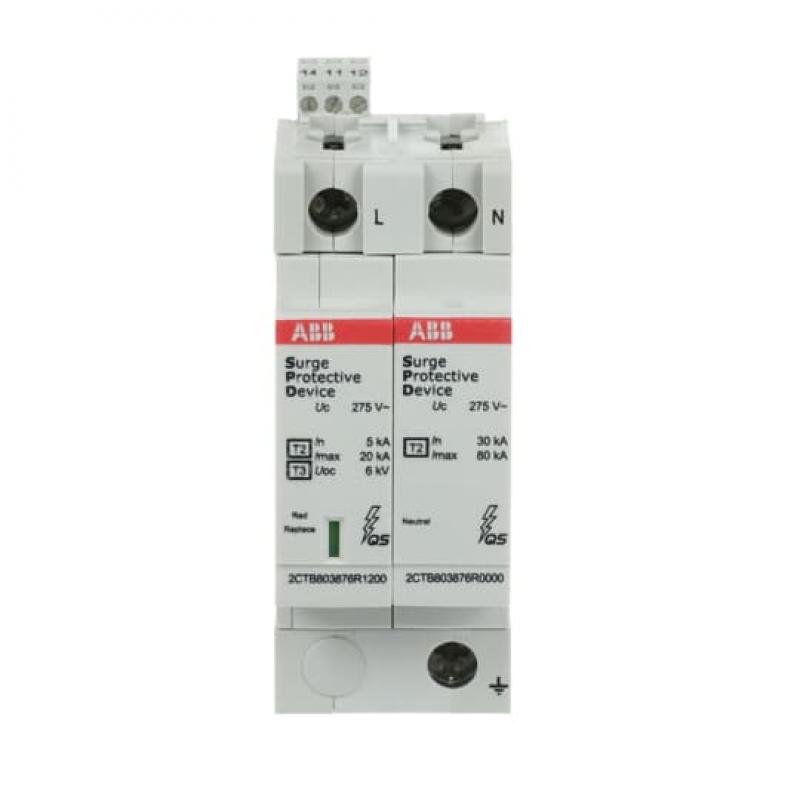 ABB OVR T2-T3 1N 20-275 P TS QS SPD Typ 2+3 für 230/400V TT-1Phasig 1P+N, Imax 20kA, In 5kA, Up 0, 9kV, TS Telesignal