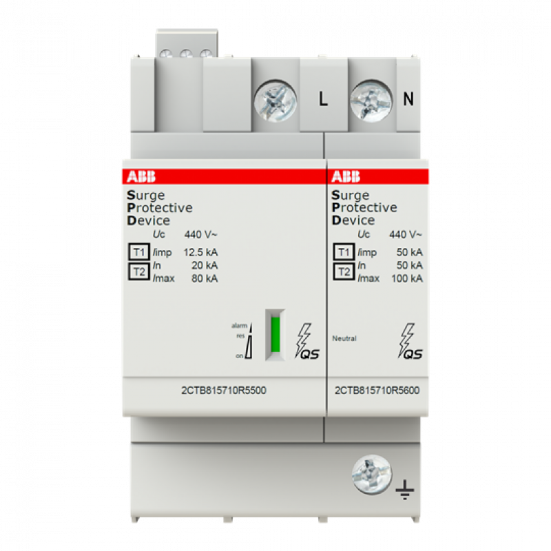 ABB OVR T1-T2 1N 12.5-440s P TS QS Kombi-Ableiter T1-T2 12.5kA/Pol, TT/TN 1+N, Uc 440V, Up 1, 8 kV, TS