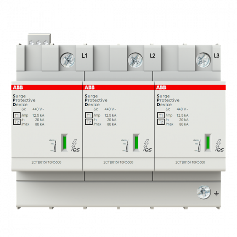 ABB OVR T1-T2 3L 12.5-440s P TS QS Kombi-Ableiter T1-T2 12.5kA/Pol, TNC 3, Uc 440V, Up 1, 6 kV, TS