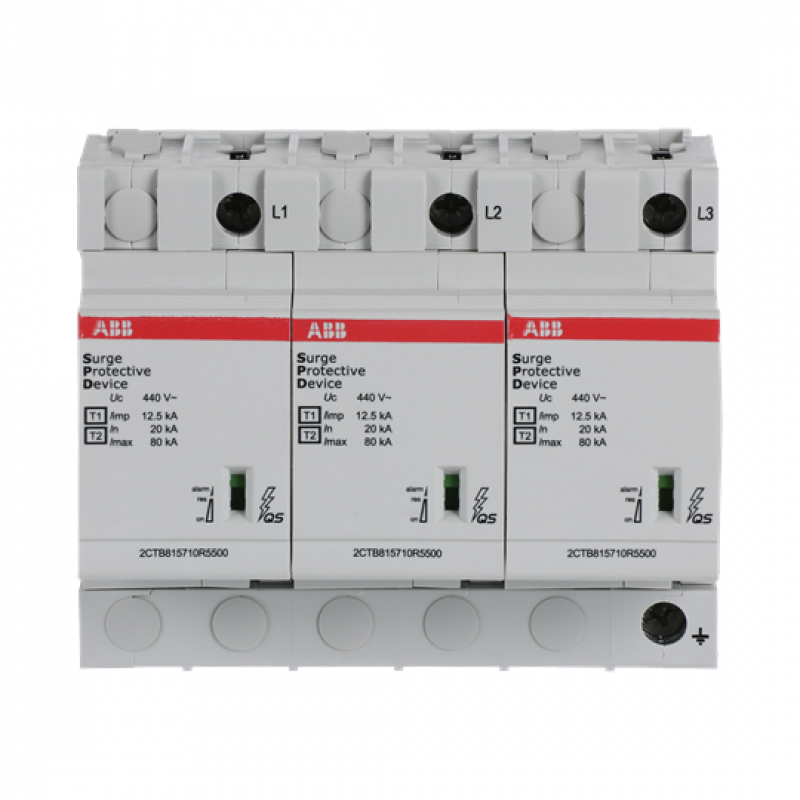 ABB OVR T1-T2 3L 12.5-440s P QS Kombi-Ableiter T1-T2 12.5kA/Pol, TNC 3, Uc 440V, Up 1, 6 kV