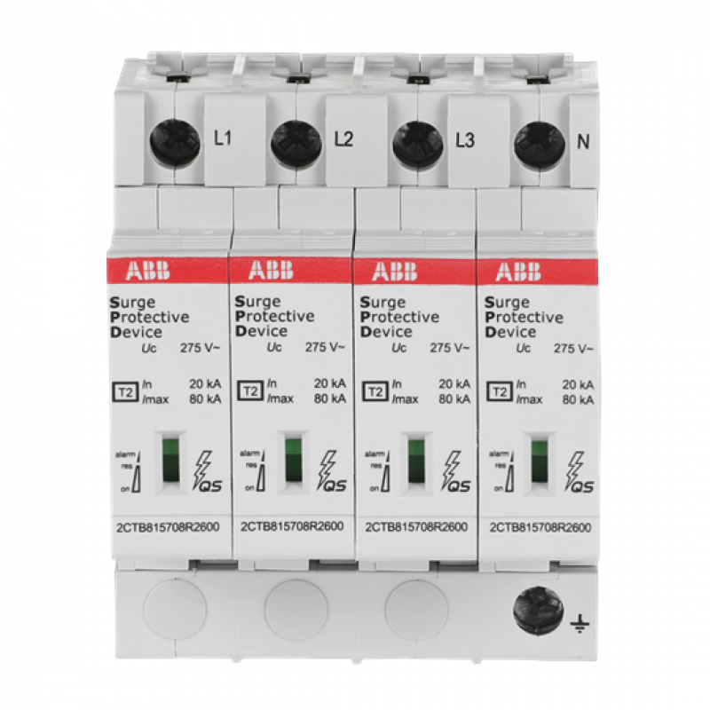 ABB OVR T2 4L 80-275s P QS SPD T2 mit Reserve-Varistor 230/400 V TNS 4P 4P, Imax 80kA, In 30kA, Up 1, 8kV