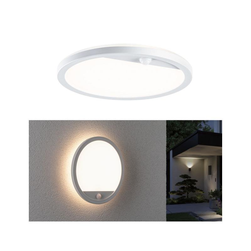 Paulmann 94662 LED Außenpanel Lamina Backlight Bewegungsmelder seewasserresistent Spritzwasser geschützt rund 280mm warmweiß 14,5W Weiß Kunststoff