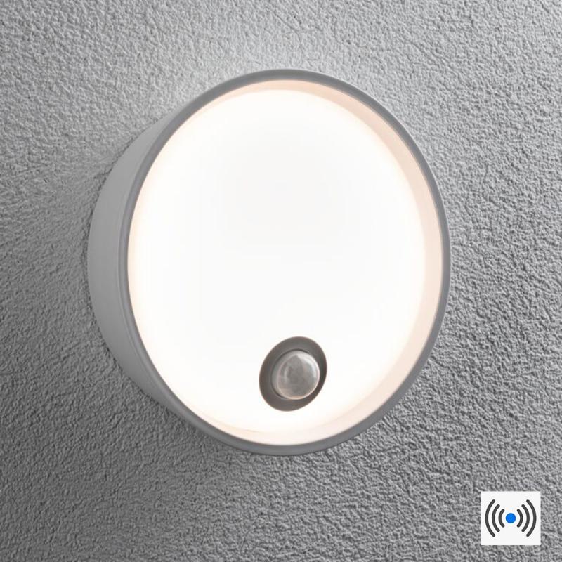 Paulmann 94699 LED Außenwandleuchte Platomo Bewegungsmelder seewasserresistent Spritzwasser geschützt rund 180mm warmweiß 14,5W Weiß Kunststoff