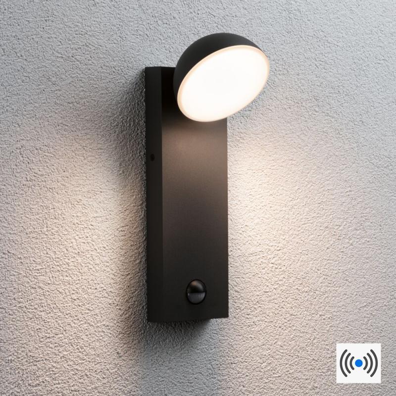 Paulmann 94739 LED Außenwandleuchte Puka modern seewasserresistent Spritzwasser geschützt rund 110x125mm warmweiß 8,5W Anthrazit Aluminium